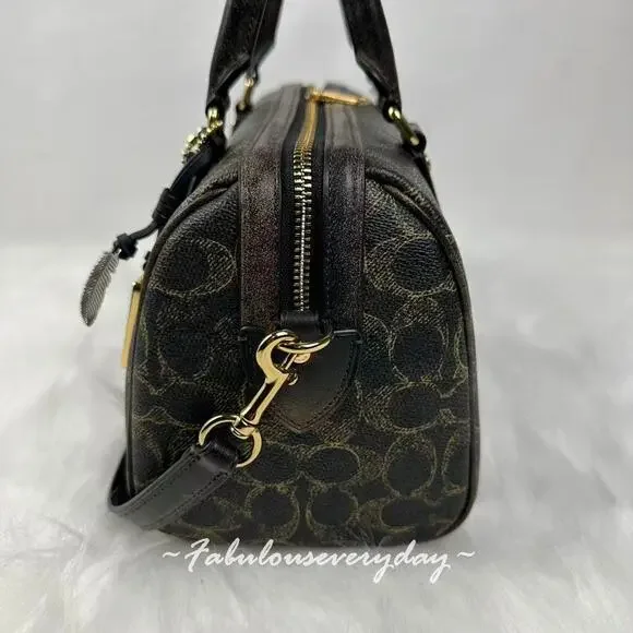 Coach Rowan Satchel Bag Loved Signature Canvas With Charms CDY16 Gold/Brown NWT - Picture 2 of 8